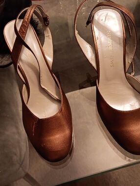 Newport News Bronze Brown Satin Slingback Pumps